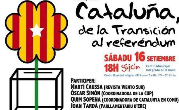 El cartel que anunciaba el acto en el centro municipal de El Llano el sábado.