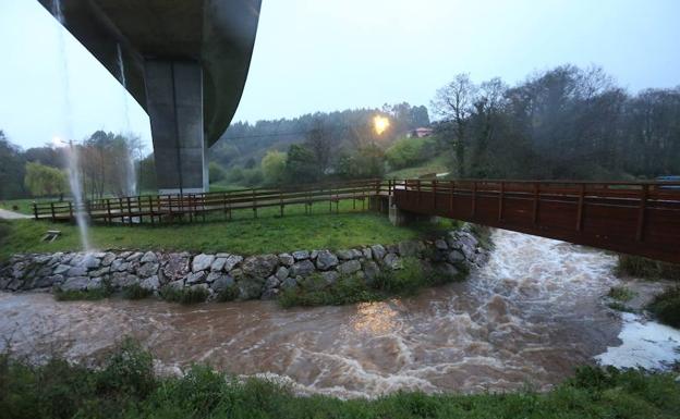 Imagen que presentaba esta tarde el caudal del río Magdalena a la altura de Fuentesantos. /MARIETA
