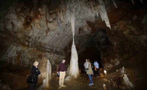 Visitantes en la cueva de Tito Bustillo, en Ribadesella./Nel Acebal