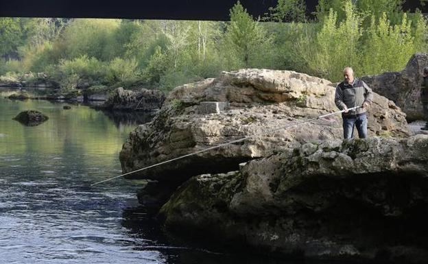 Un pescador en el río Sella. /Nel Acebal