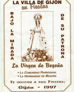 Un cartel festivo que habla de Begoña como patrona. / J. C./