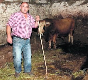 José Ángel Álvarez, con su toro al fondo. ::
J. M. PARDO/