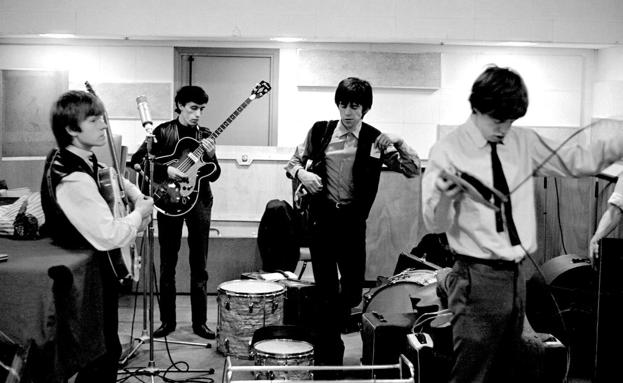 Brian Jones, Bill Wyman, Keith Richards y Mick Jagger en los estudios de grabación De Lane Lea./Gus Coral / Zebraonegallery.com