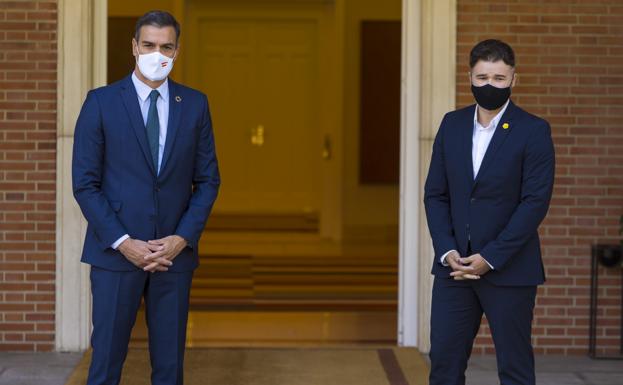 Sánchez y Rufián, durante su último encuentro en la Moncloa en septiembre de 2020. /E. P.